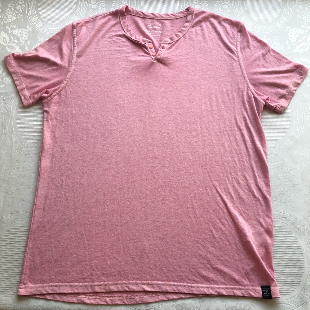 Lucky Brand Men’s Size L Pink Burnout Short Sleeves Henley Casual Light T-Shirt - Picture 13 of 15